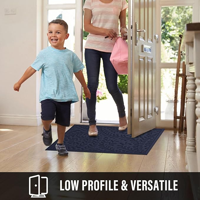 Front Door Mat, Absorbent Dirt Trapping Welcome Door Mat Indoor Outdoor, Non Slip Entry Mat, Indoor Outdoor Door Mats, Fade Resistant, Low Profile Doormat for Entryway, 29×17, Blue