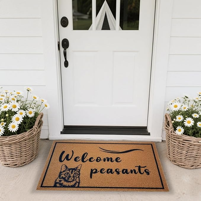 CHACHAHAER Cat Decor Doormat,Welcome Peasants,30"(W) X 17"(L) for Entry Door Mat, Funny Door Mats Outside,Novelty Home Housewarming Gift