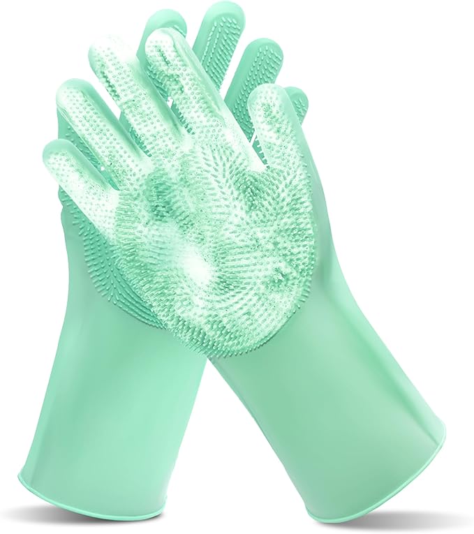 Maiiu Pet Grooming Gloves—Heat Resistant Dog Washing Gloves with High-Density Teeth, Dog Bath Scrubber with Enhanced Five Finger Design, Silicone Gloves for Dogs and Cats Bathing, Massage (Green)