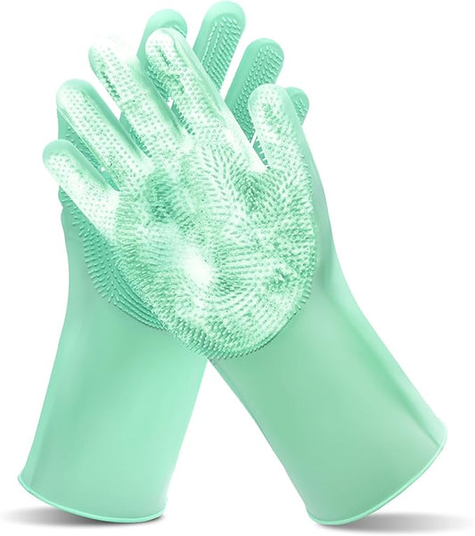 Maiiu Pet Grooming Gloves—Heat Resistant Dog Washing Gloves with High-Density Teeth, Dog Bath Scrubber with Enhanced Five Finger Design, Silicone Gloves for Dogs and Cats Bathing, Massage (Green)