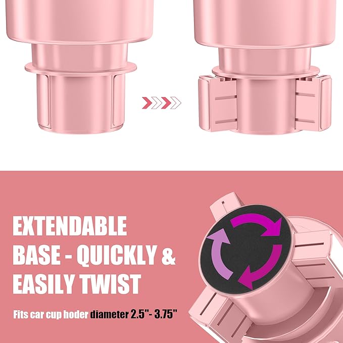 Upgraded Car Cup Holder Expander Adapter with Offset Adjustable Base, Compatible with Yeti 14/24/36/46oz Ramblers, Hydro Flasks 32/40oz, Other Large Bottles Mugs in 3.5"-4.0", Pink 1 Pack