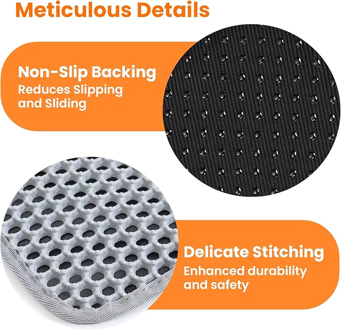 Petinstinct Small Cat Litter Mat, 20x14’’ Double Layer Honeycomb Cat Litter Box Mat, Non Slip Waterproof Urine Proof Litter Trapping Mat for Floor, Kitty Litter Pad, Indoor Pet Supplies, Gray