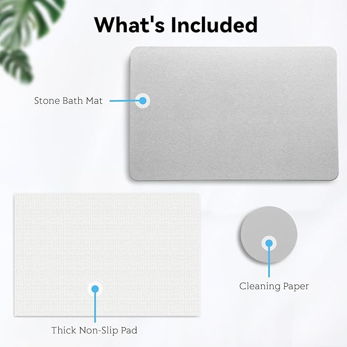 Stone Bath Mat, Dries Quickly, Non-Slip Diatomaceous Earth Bath Mats for Bathroom, Super Absorbent Stone Shower Mat, Easy to Clean, 23.5" x 15.5" Light Gray