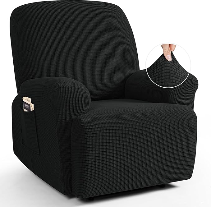 TAOCOCO Recliner Cover 4-Pieces, Recliner Stretch Sofa Slipcover, Recliner Cover 1 Seat, Couch Protector Soft, Furniture Protector Covers with Elastic,Chair Covers Jacquard Pattern (Black)