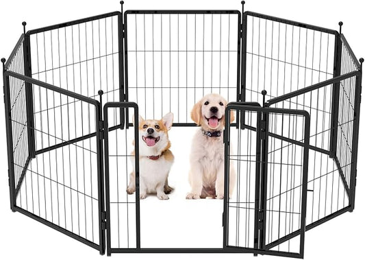 Dog Playpen 24 inch 8 Panels for Indoor & Outdoor Use – Heavy-Duty Metal Pet Fence with Ground Stakes, Rounded Ball Tops for Safety, Stable & Foldable Design, Easy to Assemble