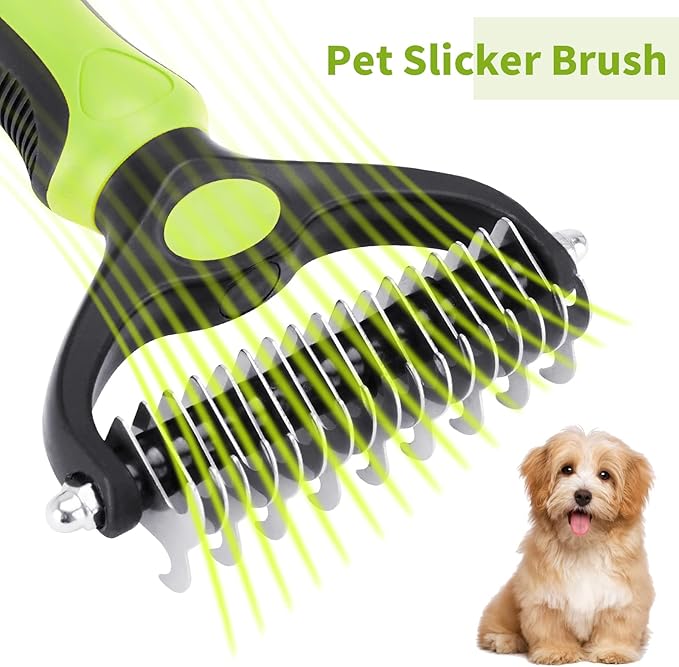 XLCL pet Pet Grooming Tool - 2 Sided Undercoat Rake for Cats and Dogs - Safe Dematting Comb for Easy Mats & Tangles Removing - No More Nasty Shedding and Flying Hair