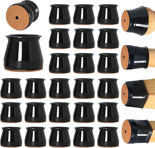 24 pcs Black Chair Leg Floor Protectors, Furniture Felt Pads Silicone Covers caps for Chairs,Chair Leg Protectors for Hardwood Floors (Fit Round Diameter 15/16" to 1-5/16")
