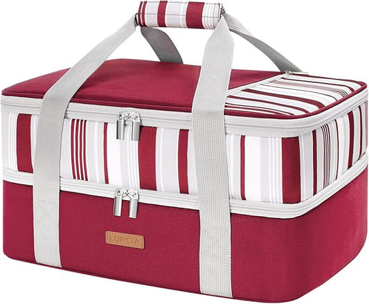 Lifewit LUNCIA Double Decker Insulated Casserole Carrier for Hot or Cold Food, Lasagna Lugger Tote for Potluck Parties/Picnic/Cookouts, Fits 9"×13" Baking Dish, Red