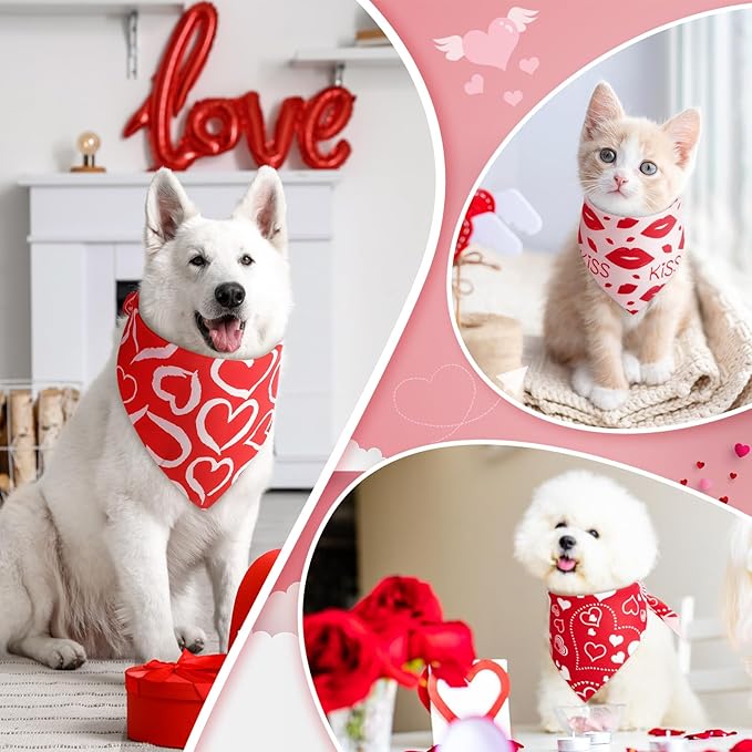 50 Pcs Valentines Day Dog Bandanas Bulk Red and Pink Heart Bandanas for Dogs Triangle Kerchief Bibs Scarf for Pet Party Costume Photo Props Accessories Pet Shops Groomer (31.5 x 21.7 x 21.7)