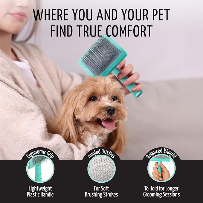 Tauro Pro Line Slicker Dog Brush for Shedding - Detangler for Long & Dense Hair, Removes Undercoat & Mats - Pet Brush for Dogs & Cat Grooming, Non-Slip Grip, Hard Pin (Size L - Mint)
