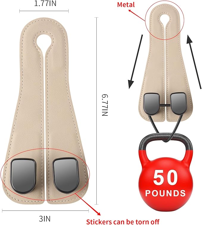 2 Pack KAFANLIN Car Headrest Hooks for Purses and Bags Cute Leather Car Seat Back Head Rest Double Hooks for Bags Cute Pink Beige Car Accessories Headrest Back Seat Handbags Hook (Gray 2 Pack)