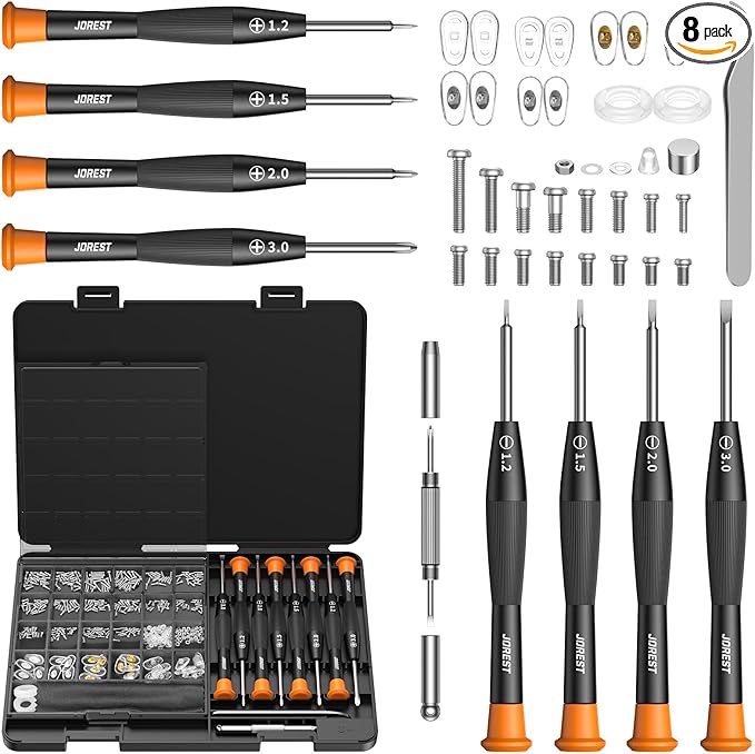 JOREST Eyeglass Repair Kit, Sunglasses/Glasses Repair Tool including Small Screws, Nose Pads and Screwdrivers, Glasses Fixing Kit; Christmas gift for people who wear glasses(Men/Women Adults Him/Her)