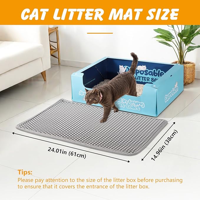 ondware Cat Litter Mat, 24x15 Inch Double Layer Litters Box Mat, Waterproof Cat Mat for Litter Box(Gray)