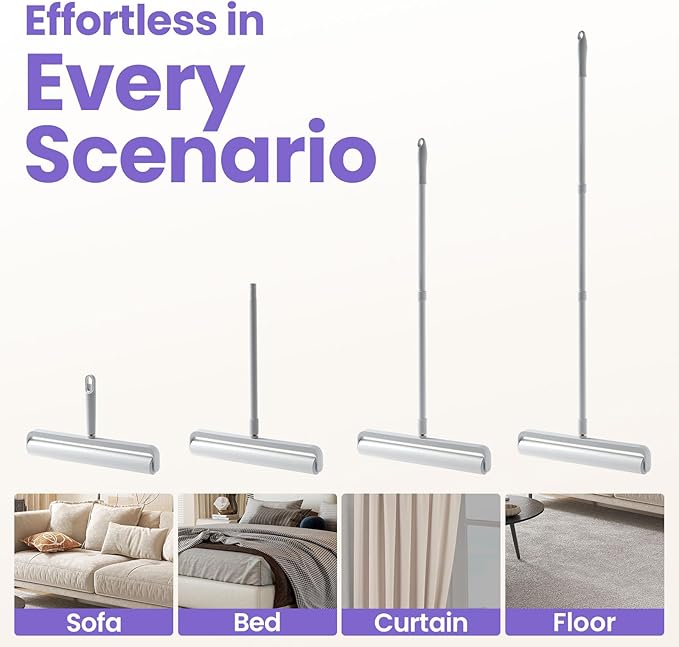 14.17" Extra Large Lint Rollers for Pet Hair, DELOMO Sticky Rollers for Floor with 3 Extendable Handle & 4 Refills (200 Sheets), Long Handle Sticky Mop for Cleaning Carpets, Couch, Furniture, Cars