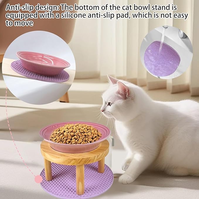 Elevated Cat Bowls Raised Ceramic Cat Dishes Adjustable Height Stand Whisker Fatigue Friendly Food Plates Feeding Station for Kittens Puppies Dog(Pink)