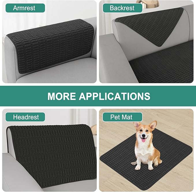 Foxdecor Couch Arm Covers Sofa Armrest Cover, Arm Chair Covers Set of 2, Non-Slip Arm Rest Cover for Sofa, Armchair Slipcovers Couch Protector. (Black 24x28 inch)