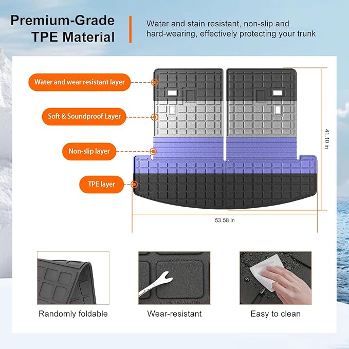 powoq Cargo Mat Compatible with 2024-2026 Santa Fe Trunk Mat Cargo Liner Rear Backrest Liner TPE Waterproof Replacement for 2024 2025 2026 Santa Fe Accessories (Trunk Mat with Backrest Mats)