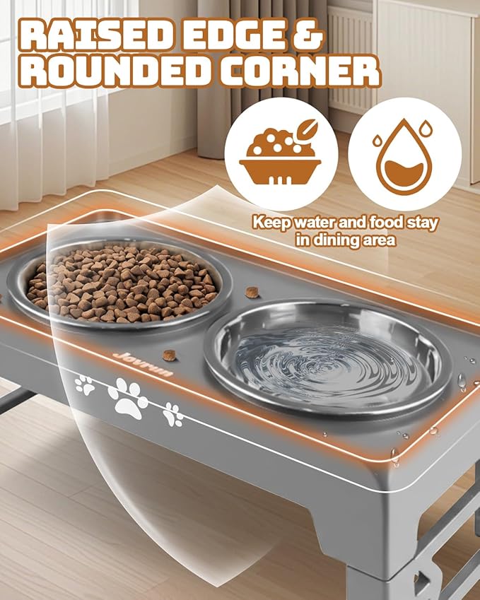 Jovrun Elevated Dog Bowls for Small Medium Large Size Dogs, Non-Slip Dog Feeder with 2 Food Water Bowls, 2-5 Heights Adjustable Raised Bowls Stand