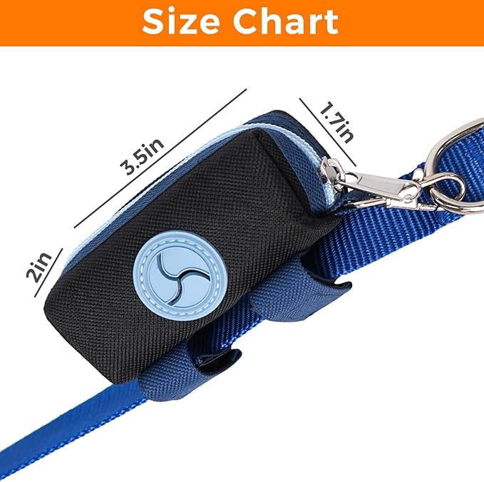 Dog Poop Bag Holder Zippered Pouch, Portable Dog Poop Bag Dispenser with 1 Metal Clip, Fashion Color Matching Canvas Waste Bag Holder for Leashes - Blue & Black