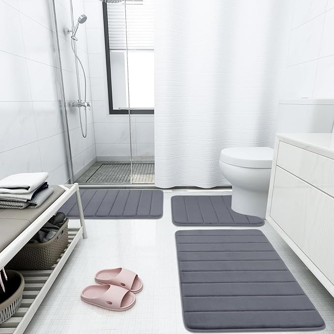 Buganda Memory Foam U-Shaped Contour Toilet Rugs, Non Slip Absorbent, Thick Soft Washable Bathroom Mat, Floor Carpet Bath Rugs Mat for Toilet Base (20" x 20", Dark Grey)