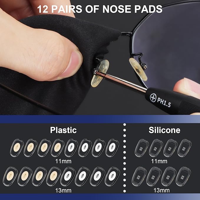 STREBITO Glasses Repair Kit, All-in-One Eyeglass Repair Kit with 16 Sizes of Screws, 12 Pairs of Nose Pads & Tweezer, Precision Screwdriver Set for Glasses, Sunglasses, Watches & Small Electronics