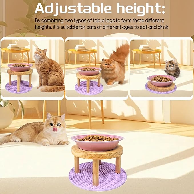 Elevated Cat Bowls Raised Ceramic Cat Dishes Adjustable Height Stand Whisker Fatigue Friendly Food Plates Feeding Station for Kittens Puppies Dog(Pink)