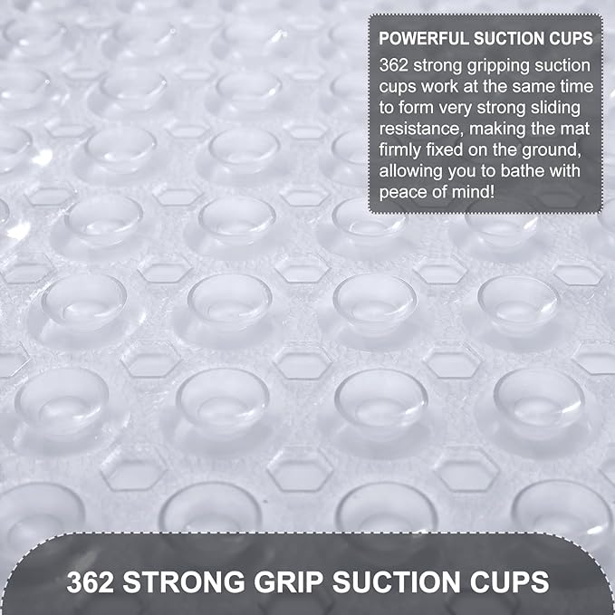 Bath Tub and Shower Mats, Non Slip 40 x 16 Inch Extra Long Bathtub Mat, Machine Washable Bathmat with Drain Holes, Suction Cups for Bathroom Floor, Clear