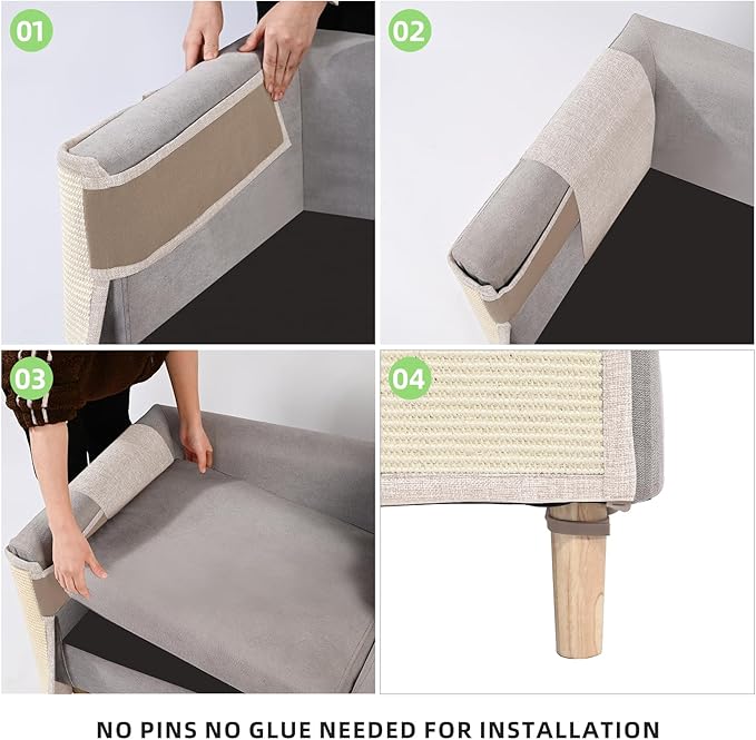 Cat Scratch Sofa Protector,23.6" L*19.7" W Cat Scratch Furniture Protector Pad, Couch Arm Sheild with Natural Sisal for Protecting Couch Sofa Chair Furniture(Beige/Right Handed)