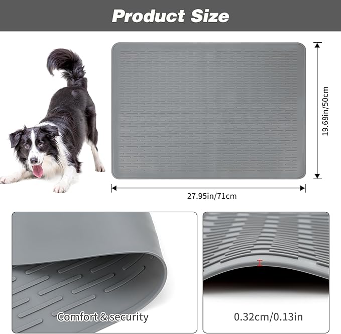 Dog Grooming Table Mat Pad Non Slip, Multipurpose Soft Pet Grooming Table Mats at Home, 28 x 19.7 Inch Silicone Durable Anti-Fatigue Groomer Mats Paw Protection Easy-Clean Cat Dog Bath Mat (Grey)