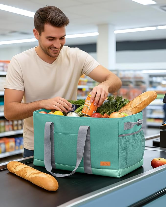 WONDAY Standing Extra Large Reusable Grocery Bag Carrier with Handle, Thirty One Utility Tote Foldable for Shopping and Beach