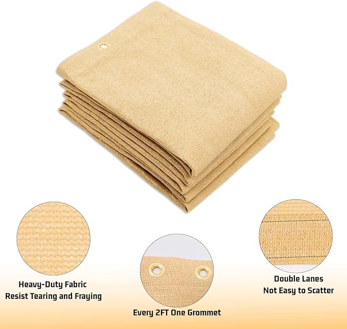 SUNNY GUARD Shade Cloth Custom Size 3x10 FT Sun Shade Screen Fabric Shade Cover Tarp with Grommets for Pergola Backyard Garden, Sand(We Customized)
