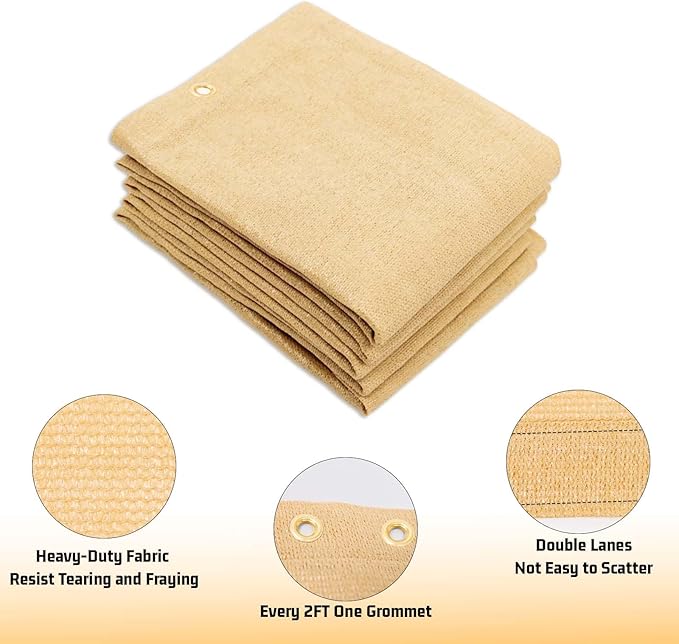 SUNNY GUARD Shade Cloth Custom Size 16x19 FT Sun Shade Screen Fabric Shade Cover Tarp with Grommets for Pergola Backyard Garden, Sand(We Customized)