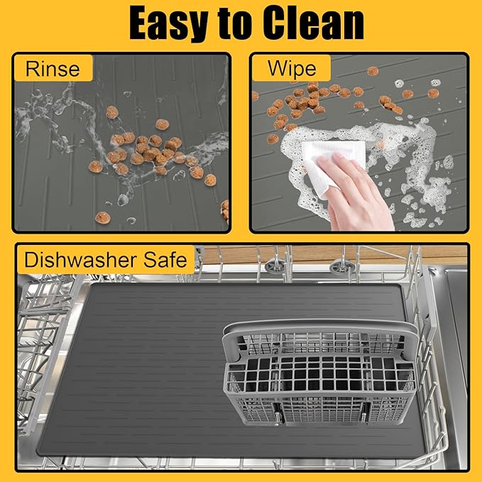 1.5MM Super Thick Dog Food Mat, 40"x30" Silicone Dog and Cat Mats for Food and Water Bowls, Waterproof Pet Feeding Mat for Contain Spills Protects Floors, Multiple Colors & Sizes for Pets, Black