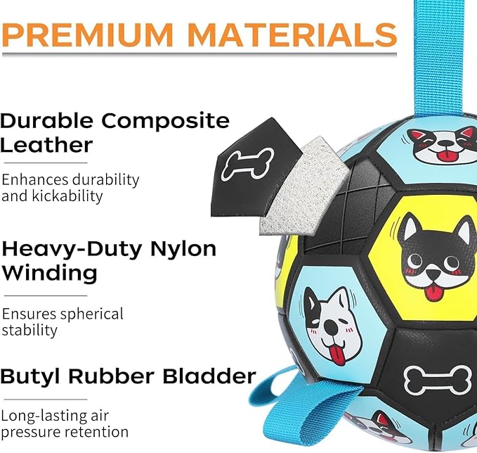 ZestPulse 7" Dog Toy Soccer Ball with Straps, Herding Ball for Dogs, Outdoor Interactive Dog Toy, Dog Fetch Toy, Ideal for Medium & Large Dogs, Great Puppy Birthday Gifts