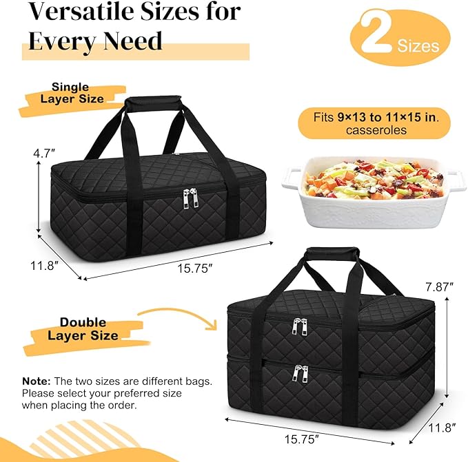 Coobiiya Insulated Casserole Carrier – Portable Tote for Hot or Cold Food, Warmer & Cooler Bag Lunch Bag, Fits 9" x 13" Baking Dish, Ideal for Potluck Parties