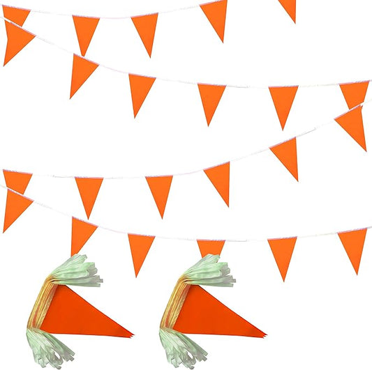 100 Feet Orange Pennant Banners Flags String Hanging Triangle Bunting Flags,Party Decorations for Grand Opening,Kids Birthday,Carnival,60 PCS