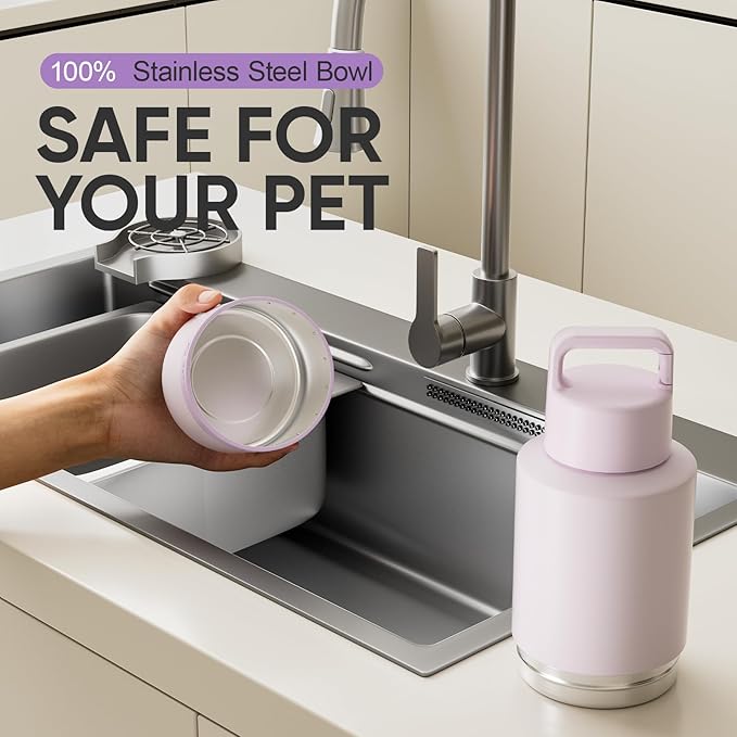KEWIXY Insulated Dog Water Bottle with Travel Bowl, Dog Lover Gift, Portable Water Bottle Dispenser, Accessories for Car, Hiking, Camping, Outdoor, Leak-Proof, Detachable (Pale Mauve)