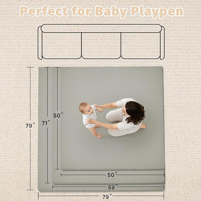 Waterproof Baby Play Mat for Floor 1.3" Thick Memory Foam 59 * 59 Cushion Playpen Playmat Tummy Time Crawling Mat Nursery Rug Pad Mattress Create Soft & Safe Area for Infants,Toddler,Kids,Grey