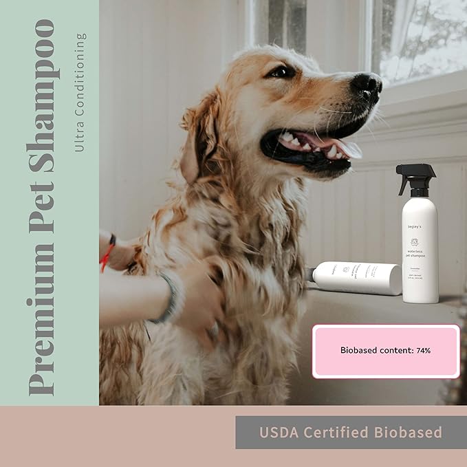 Begley’s No Rinse Waterless Pet Shampoo, Bathless Cleaning, Deodorizing, and Odor Removal for a Shiny, Fresh Smelling Coat - Effective for Dogs, Puppies, and Cats - Fresh Oatmeal Mango Scent