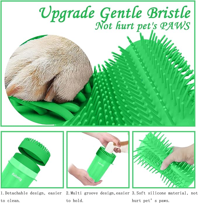 Kabetig Dog Paw Cleaner & Washer for Large/Extra Large Breeds - Muddy Paws Easy Cleaning Cup for Big Dogs - Includes 3 Absorbent Towels(Green)
