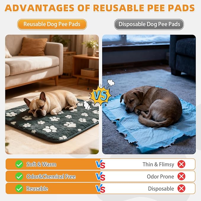 KOOLTAIL Washable Pee Pads for Dogs, 2 Pack Super Absorbent & Ultra Soft Warm Plush Puppy Potty Training Pads, Quick Dry & Leakproof Reusable Pet Mats Whelping Pad for Floor,Crate,Couch,36x41in