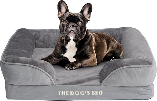The Dog’s Bed, Orthopedic Standard Foam Waterproof Dog Bed with Standard Support, Medium Silver Grey Plush, Waterproof, Supportive Dog Bed with Replaceable Covers