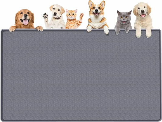 Bartuke Dog Food Mat, Extra Large 51" x 25.6" Silicone Pet Feeding Mat with Raised Edge Pet Placemat for Small, Medium, and Large Pets Non-Slip, Easy to Clean (Dark Grey)