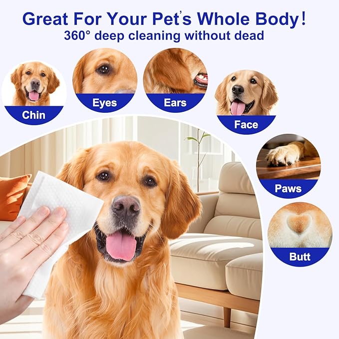 MIOSSZI Pet Cleaning Deodorizing Wipes for Dogs & Cats Pet No-Rinse Grooming Wipes Hypoallergenic Disposable Pet Bathing Wipes Hydrating & Nourish Fur Dog Cleaning Wipes for Paw, Butt, Body 320 pcs