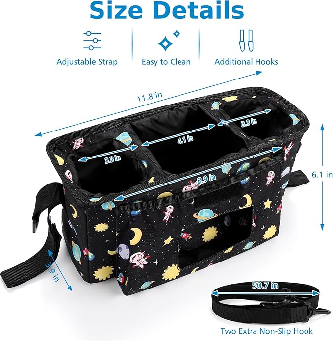 Accmor Universal Stroller Organizer with Insulated Cup Holder and Shoulder Strap, Stroller Bag Caddy Organizer Stroller Accessories for Uppababy, Baby Jogger, Nuna, Doona, Britax Strollers