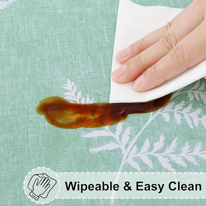 misaya Rectangle Vinyl Tablecloth, Fitted Table Cover, 100% Waterproof, Elastic Edge, Plastic Table Cloth Fit Folding Tables for Picnic, Camping, Outdoor (Light Green Leaves, 36x60 inch)