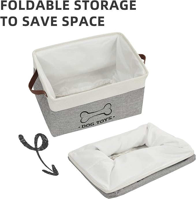 Homimp Dog Toy Basket, Dog Toy Bin Box with Comfortable Handles and Cover, Collapsible Large Pet Toy Storage Organizer for Accessories, Toys, Coat & Clothing, Blanket & Leash, Gray, 15"x13"x12"