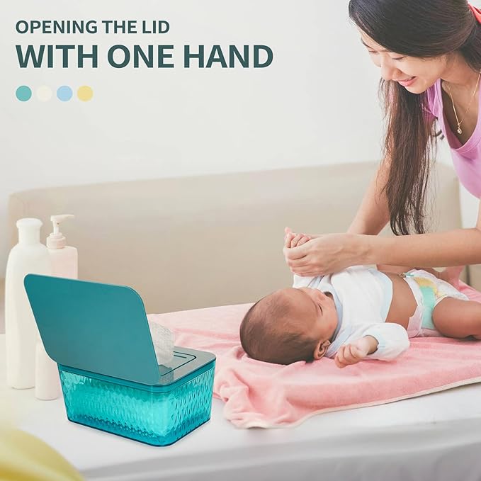 Whiidoom Wipes Dispenser, One-Handed Operation Wipe Holder for Baby & Adult, Seal-Designed Wipes Container for Bathroom Keep Diaper Wipes Fresh (Green)