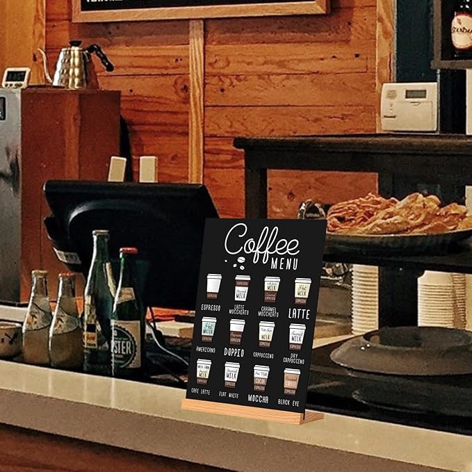 Tabletop Chalkboard with Wood Stand - 1 Pack, 8 x 12 Inch Double Sided Blackboard Food Signs Menu Message Boards for Coffee Bar, Lemonade Stand, Party Decoration - Slant Back