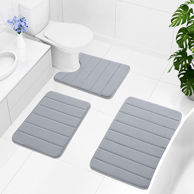 Buganda Memory Foam Bath Mat, 70" x 46", Ultra Soft and Non-Slip Bathroom Rugs, Water Absorbent and Machine Washable Bath Rug Runner for Bathroom, Shower, and Tub, Medium Grey